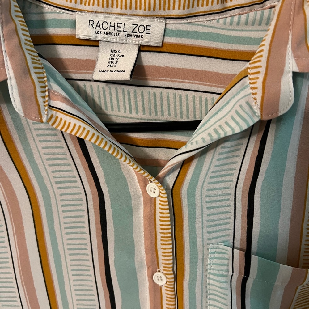 Rachel Zoe Blue and Brown Casual Button Down Shirt - Picture 2 of 5